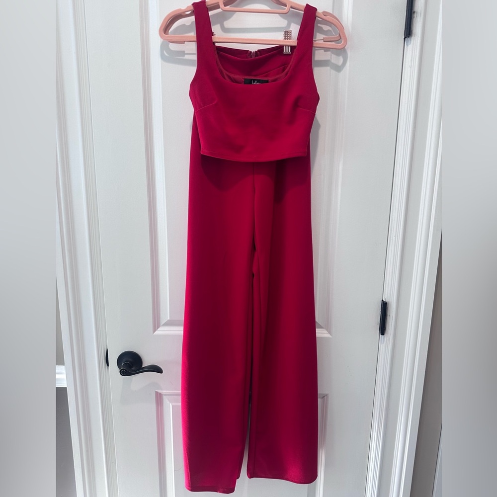 LULUS Red Two Piece Wide-Leg Jumpsuit - Sleeveless Crop Top SIZE XXS